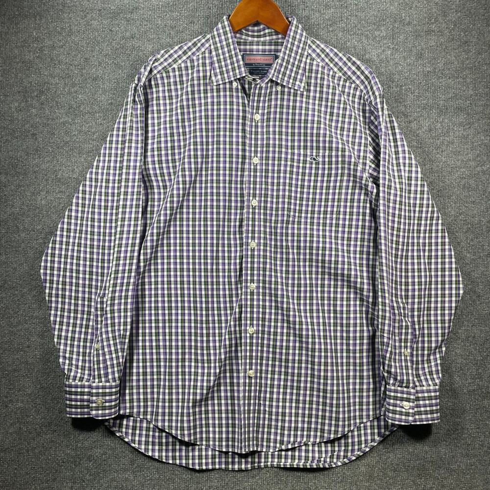 Vineyard Vines Tucker Shirt Men's Large Purple/Black Gingham Plaid Preppy